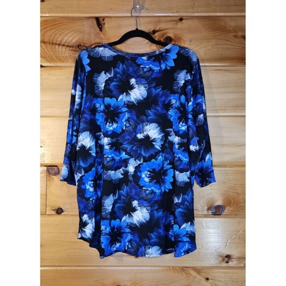 Karen Scott Plus Size 2X Blue And Black Floral Top Plus Women's Blouse - Picture 3 of 8